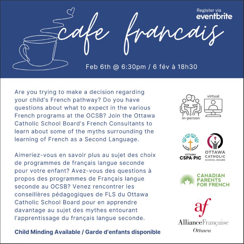 LBPearsonOCSB's tweet photo. Bonjour! The Ottawa Catholic School Board is offering a parent information session  on the French pathways and options through OCSB on Thursday, February 6th, 2025 at 6:30 p.m. at Lester B. Pearson High School.
For students in Gr7/8, registration link: https://t.co/gLRLvudian https://t.co/1wjy8OhAmc