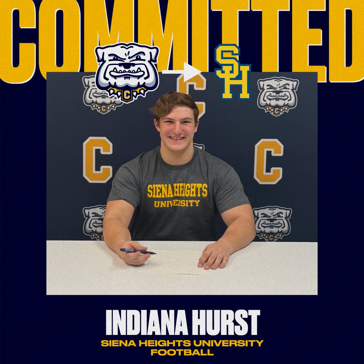 Congratulations to Indiana Hurst who signed his letter of intent to play football at Siena Heights University this fall!