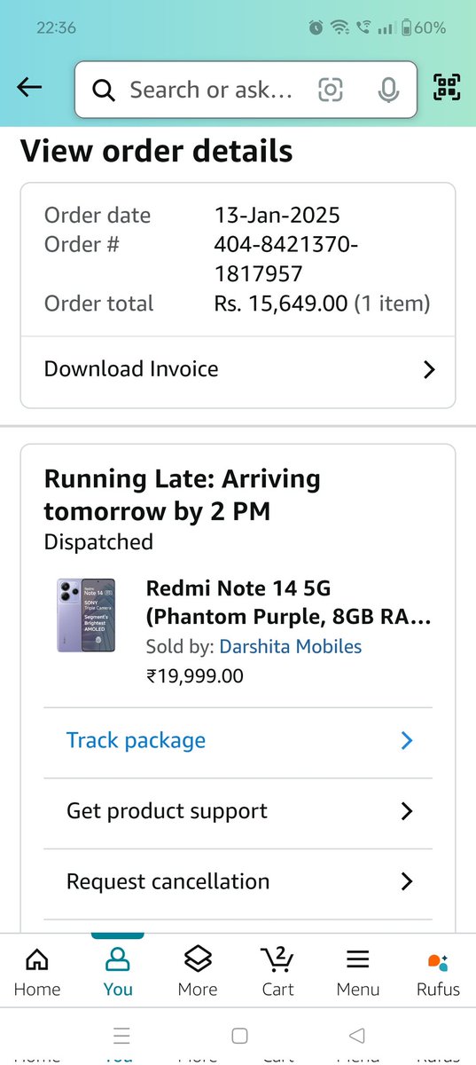 raj_beri's tweet photo. @JeffBezos @amazonIN #amazoneindia 
Buy on 13 still waiting for my order, this happens in Delhi, Which type of service u PPL providing, promised delivery on 14 but today is 16
#AmazonGreatRepublicDaySale @amazon @AmazonNews_IN https://t.co/MhYNnrbh0S