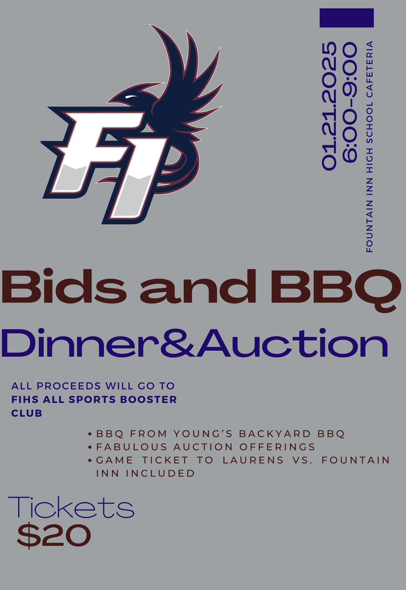 Support Fury Athletics!  Ticket sales for this event will close at 9pm today ( 1/16) and there will be no tickets sold at the door.
Purchase your tickets here: checkout.square.site/buy/AH3J2545EB…