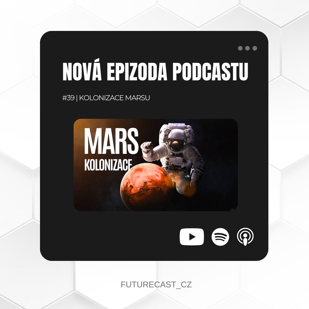 FutureCast_cz's tweet photo. Mars: planeta, která by se mohla stát naším druhým domovem? 😮🌍

Jaké technologie nám umožní přežít na Marsu a jak by mohla vypadat první kolonie? 🚀

Celé video najdete na YouTube, Spotify a Apple Podcasty! 🎧

📍 https://t.co/Ej6ETb0QN3

#mars #planeta #spacex #nasa https://t.co/wqVTDcBECX