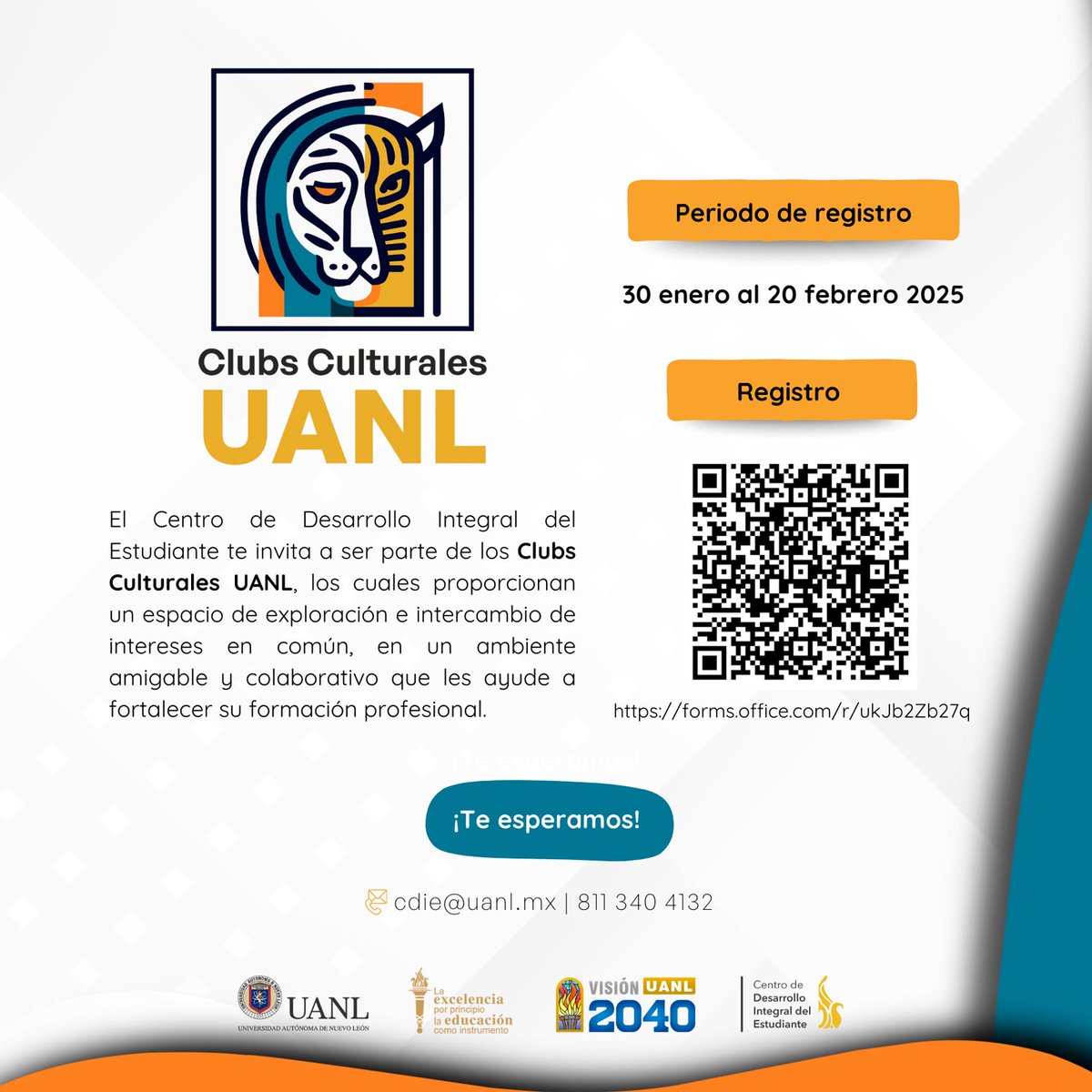 uanl's tweet photo. Si deseas convivir con otros universitarios 🙋‍♀️🙋‍♂️ que comparten tu pasión por la academia 📚, los deportes ⚽️ y la cultura 🎭, no lo pienses más e intégrate a los Grupos y Clubes del @cdieuanl.

Más información
📱 8113404132
📧 cdie@uanl.mx https://t.co/jF7FE656qC