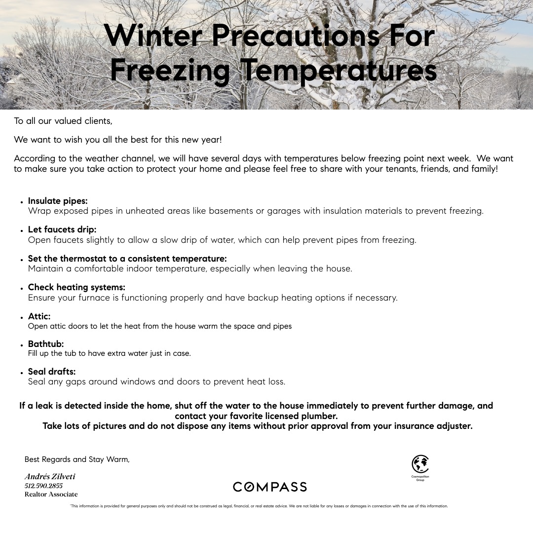 ❄️ Freezing temps are coming to Houston next week! 🥶 Take steps to winterize your home and protect it from the cold. Insulate pipes, let faucets drip, check your heating systems, and seal drafts to prevent costly damage. 🏠

 Check out these tips and share them!