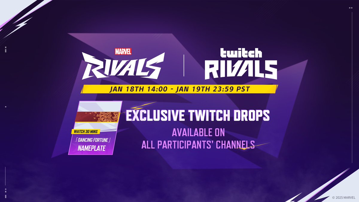 TheManderss's tweet photo. What up u fellow Marvel Rivals obsessed player. Make sure to tune into Twitch Rivals on January 18th-19th at 2pm PST for an exclusive name plate! Just watch 30 min of Marvel Rivlas on Twitch! #marvel #MarvelRivals #twitchrivals https://t.co/rNxSPrawnO