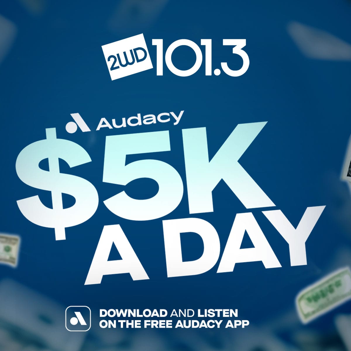 TheNew1013's tweet photo. Audacy's $5k A Day is back! Just download the Audacy app, log in, and listen for an hour Monday - Friday and that counts as your daily entry! Don't miss your chance to win $5,000!
Download &amp; Listen 📲 https://t.co/UuwmGylrJy
Contest rules: https://t.co/XZidEFi3JP https://t.co/zgzImUHNIR