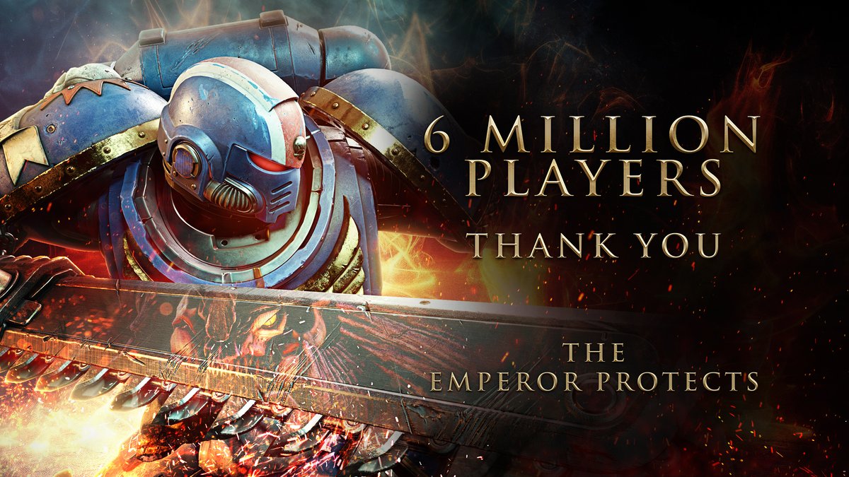 Focus_entmt's tweet photo. We now count more than 6 million players on #SpaceMarine2!! 🎉
 
Since the release, we keep reaching incredible milestones, and we're endlessly grateful for it. Grateful for YOU! 🫵
 
Thank you so much for your unwavering support. ⚔️ https://t.co/K8cUR2Xyty