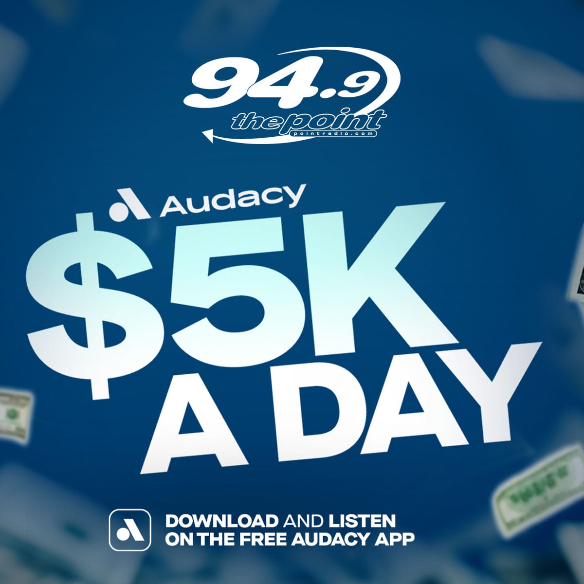 Audacy's $5k A Day is back! Just download the Audacy app, log in, and listen for an hour Monday - Friday and that counts as your daily entry! Don't miss your chance to win $5,000!
Download &amp; Listen 📲 audacy.com/stations/point…
Contest rules: audacy.com/contests/5k-a-…