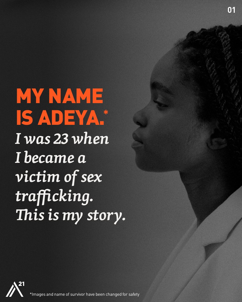 A21's tweet photo. Adeya’s story is one of unimaginable pain—but also of incredible hope. What began as a seemingly innocent night out turned into a nightmare of exploitation and control. Every aspect of her life was taken from her, yet a single moment of awareness changed everything. https://t.co/C7PeQHInpj