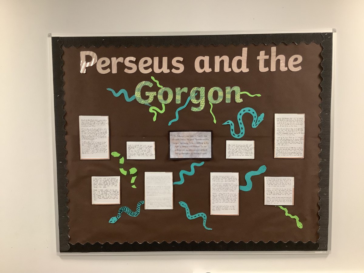 Our super Year 4 corridor display centred around their topic last term ‘Ancient Greece.’  Their fantastic writing was inspired by the book Perseus and the Gorgon. #harmonypledge #beanexpertlearner #settingdescription <a href="/MrMiahHPA/">Mr Miah</a>