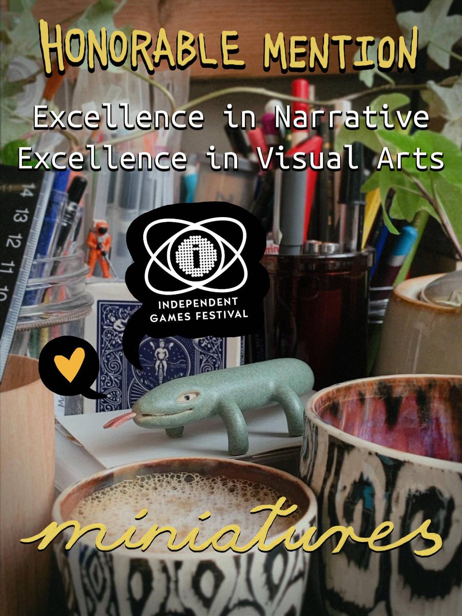 Wow ✨ Miniatures got two honorable mentions, Narrative and Visual Arts at IGF!!! 💛 Thank you!! #igf #gdc #indiedev