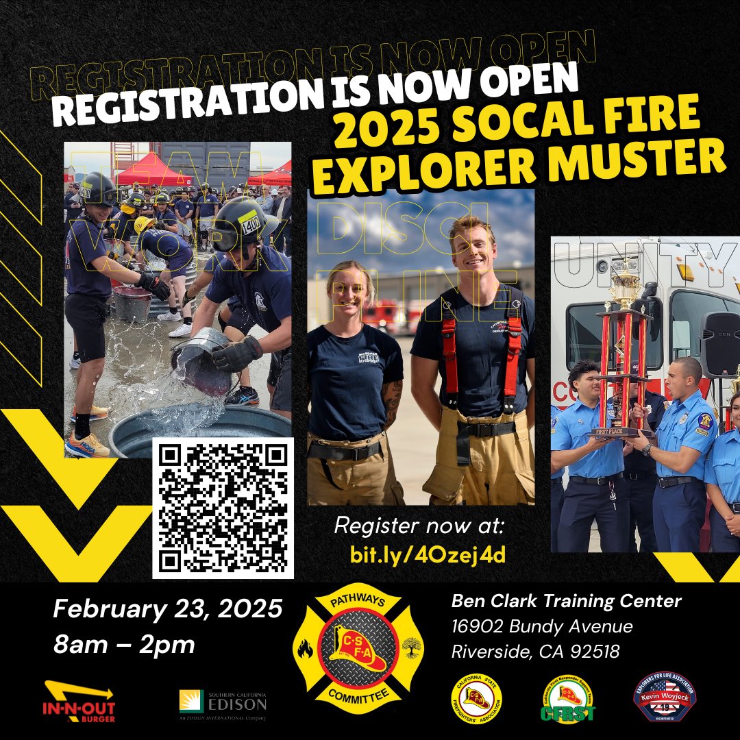CSFAFIRE's tweet image. 📣 Calling all Southern California Fire Explorer posts! Get ready for the 2nd Annual CSFA SoCal Fire Explorer Muster! 

It’s time to assemble your teams &amp;amp; gear up for a day packed with teamwork, leadership, and hands-on firefighting challenges. 

#FutureFirefighters #fireexplorer