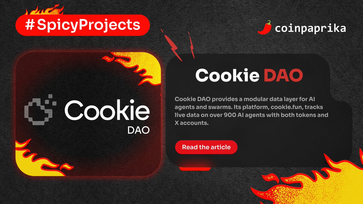 coinpaprika's tweet photo. #SpicyProjects ๐ถ๏ธ
We're back with our series featuring the hottest Web3 projects!
Today, weโre highlighting @cookiedotfun, the first index and data layer for all AI agents.
Check out why they're so spicy ๐ https://t.co/E3lcnz0697