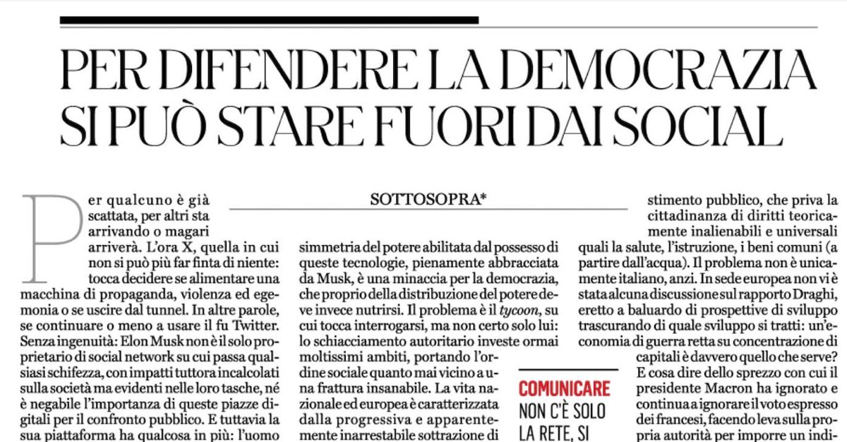 Forum Disuguaglianze Diversità (@dd_forum) on Twitter photo "X ha qualcosa in più: l’uomo più ricco del mondo l’ha messa al servizio dei propri obiettivi di potere,mutevoli e ancora indefiniti,con una sovrapposizione tra ultracapitalismo, comunicazione e politica.Bisogna esserne consapevoli per non essere complici" #sottosopraperilforumdd "X ha qualcosa in più: l’uomo più ricco del mondo l’ha messa al servizio dei propri obiettivi di potere,mutevoli e ancora indefiniti,con una sovrapposizione tra ultracapitalismo, comunicazione e politica.Bisogna esserne consapevoli per non essere complici" #sottosopraperilforumdd