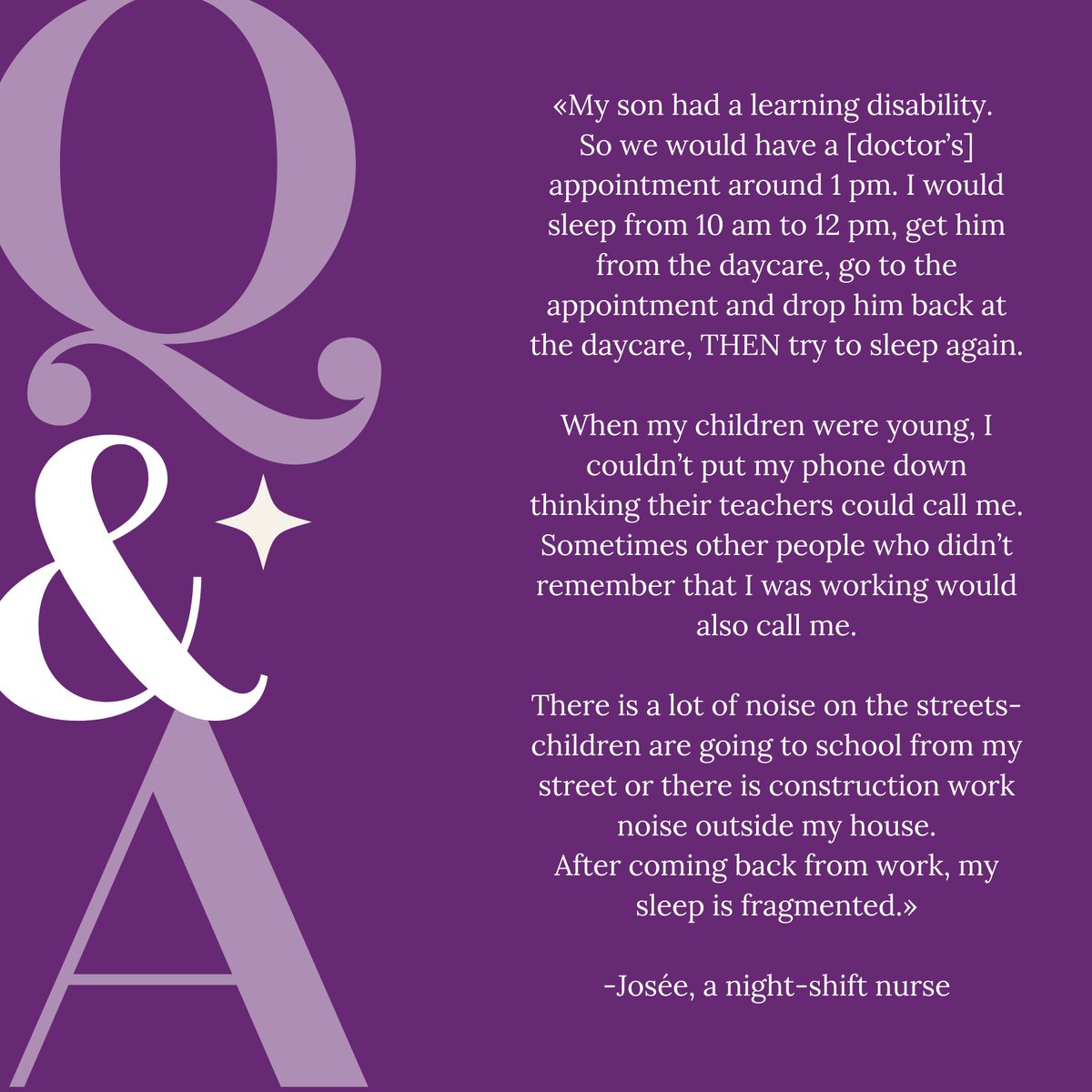 Josée shares factors that interfered with her ability to get deep sleep after returning home from night shift work.

css-scs.ca/share-your-sle…

<a href="/ReseauSommeilQC/">ReseauSommeilQc</a> 
<a href="/canadiansleep/">Canadian Sleep Research Consortium</a> 
<a href="/mcgillu/">McGill University</a> 
<a href="/TheNeuro_MNI/">The Neuro</a>