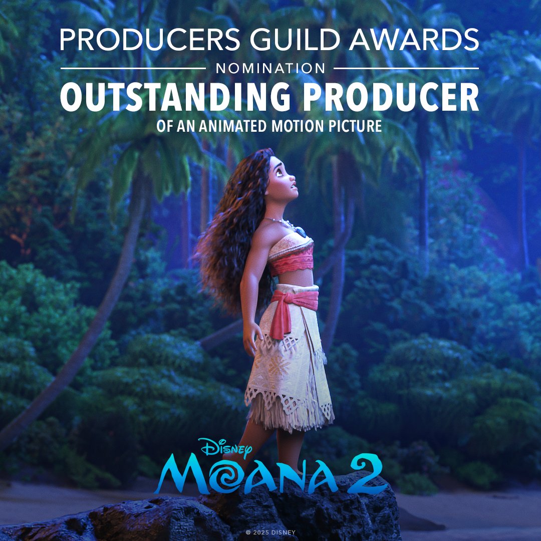 Disney Animation (@disneyanimation) on Twitter photo Congratulations to Disney’s #Moana2 on their Producers Guild Awards nomination for Outstanding Producer of Animated Theatrical Motion Pictures. Congratulations to Disney’s #Moana2 on their Producers Guild Awards nomination for Outstanding Producer of Animated Theatrical Motion Pictures.