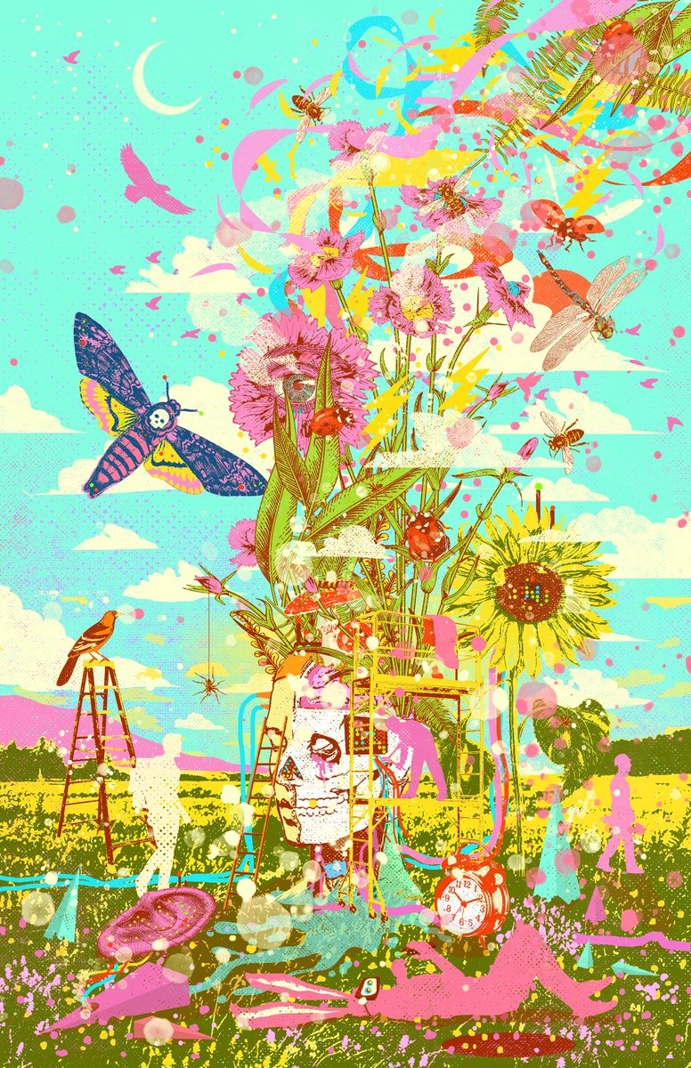 ShowdeerArt's tweet photo. "REBUILD" (2022) Digital collage/illustration 🌸⚡️💫 A dreamlike piece invoking the spirit of inspiration and imagination to rebuild humanity in unison and harmony with nature no matter how difficult the project and rebuilding may be.

The 22nd piece of the 25 rare SUPER PSYCHEDELIC SERIES in The Genesis Collection (2021). Collected by @degenamaniac. ✨