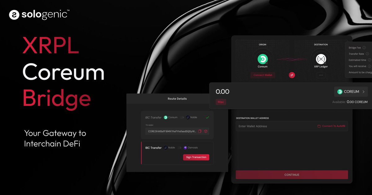 Connect to the internet of blockchains with the XRPL - Coreum Bridge.

Easily transfer assets like XRP, ATOM, OSMO, and RLUSD to and from the #XRPLedger, leveraging #IBC.

▪️ Bridged XRP: 293,320
▪️ Bridged SOLO: 1,443,094
▪️ Bridged RLUSD: $32,423

👉 buff.ly/4hJ0wyl