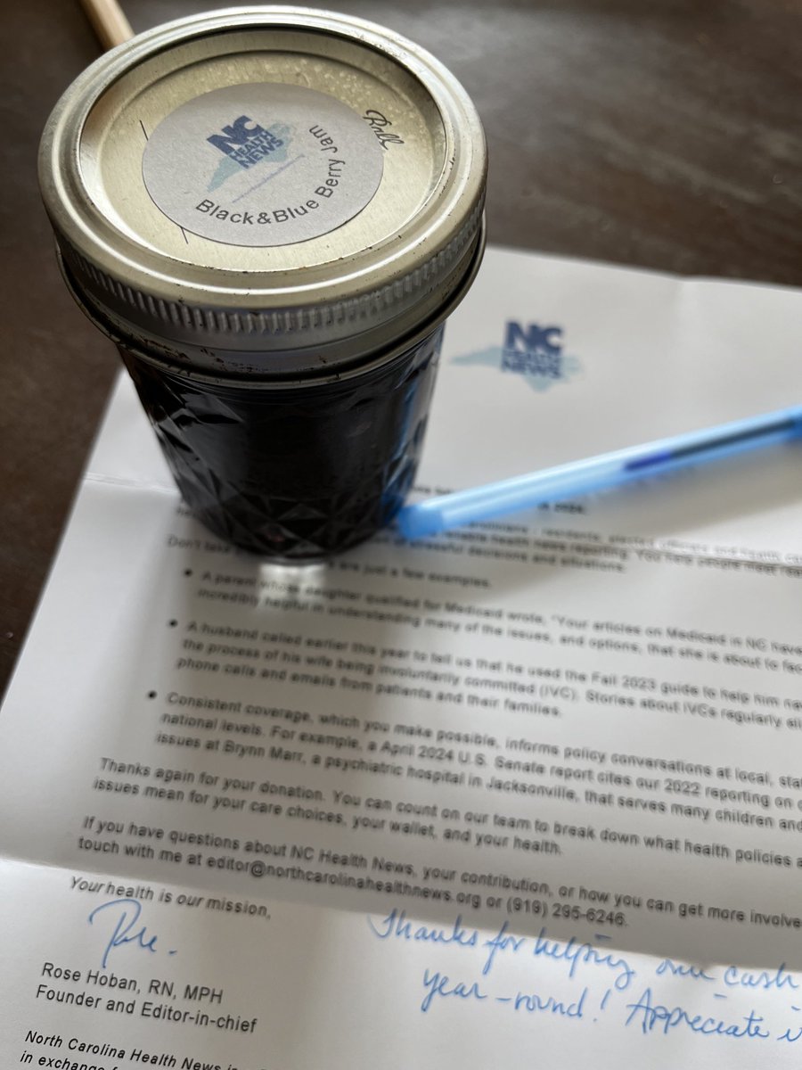Lisa Grafstein (@lisagrafstein) on Twitter photo I need to know if <a href="/rosehoban/">Rose Hoban</a> made this jam herself?! Best tax/contribution letter I have ever received.
I’m proud to support <a href="/NCHealthNews/">NC Health News</a>. I need to know if <a href="/rosehoban/">Rose Hoban</a> made this jam herself?! Best tax/contribution letter I have ever received.
I’m proud to support <a href="/NCHealthNews/">NC Health News</a>.