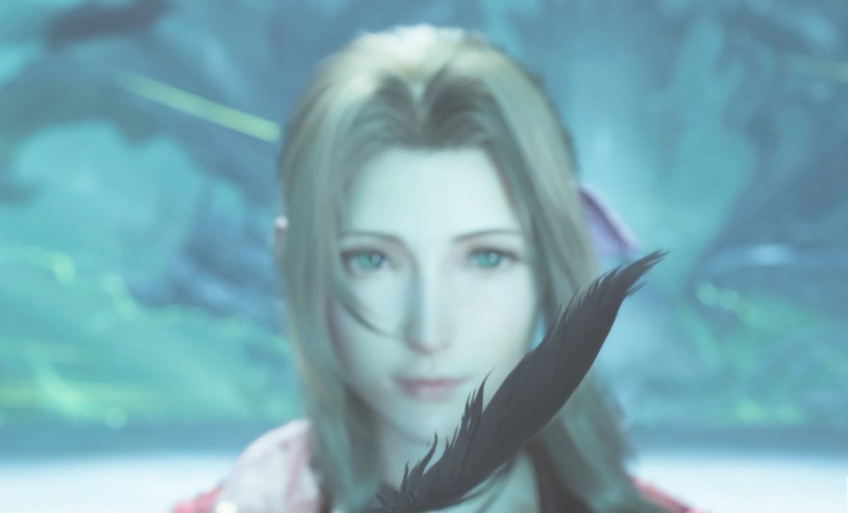 Aerith's smile seeing Cloud in this moment.