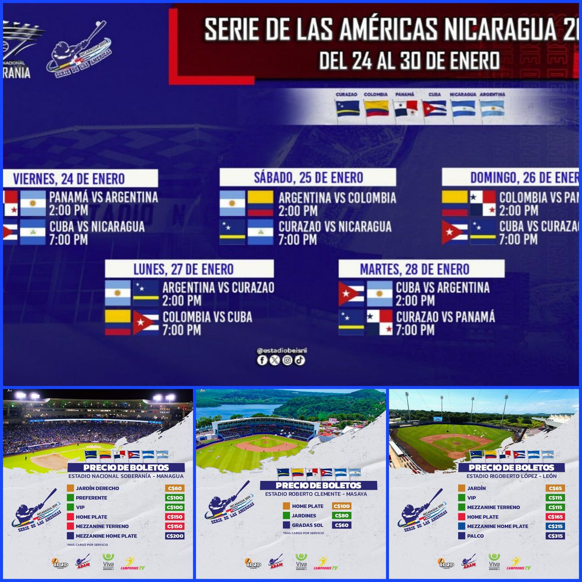 💥SERIE DE LAS AMÉRICAS NICARAGUA 2025, DEL 24 AL 30 ENERO.

📍Estadio Nacional de Béisbol "Soberanía"

<a href="/YaderEspinoza01/">𝓨𝓪𝓭𝓮𝓻 𝓔𝓼𝓹𝓲𝓷𝓸𝔃𝓪 🇳🇮☀️</a>
<a href="/MaryuriRG/">𝗠𝗮𝘆𝘂 🇳🇮</a>
<a href="/porfirioorozco5/">🇳🇮 Porfirio Orozco</a>

#UnidosEnVictorias