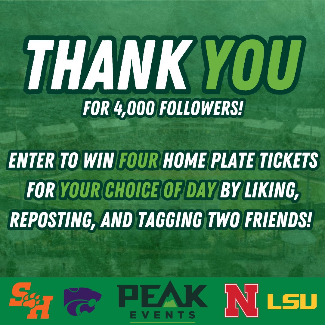 FriscoClassic's tweet photo. As a thank you for reaching 4,000 followers on X, the Frisco Classic invites you to enter to win Four Home Plate tickets for your day of choice! 🎟️

You must be following to win‼️ https://t.co/4tubqARgd6