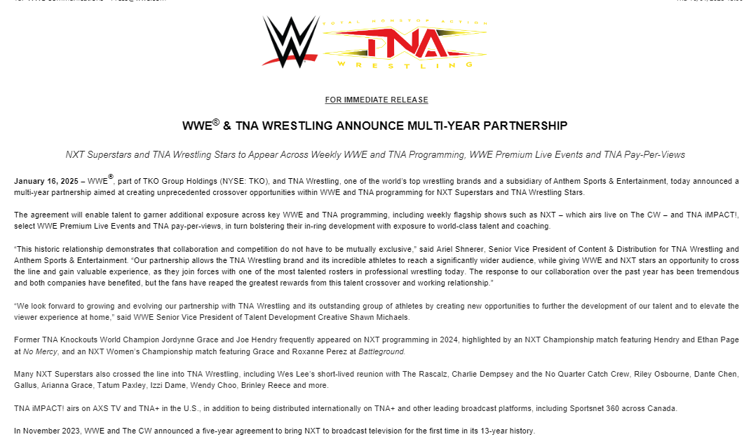 SeanRossSapp's tweet photo. WWE and TNA Wrestling have announced a multi-year partnership https://t.co/JgDYYSqYbl