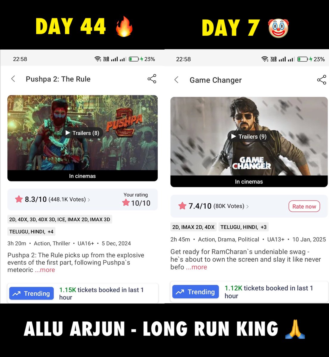 AlluArjunTFC's tweet photo. Comparison kuda bokka.. 
idem kottudu saami @alluarjun 🫡🔥

#Pushpa2 #GameChanger https://t.co/VCJBG01D8W