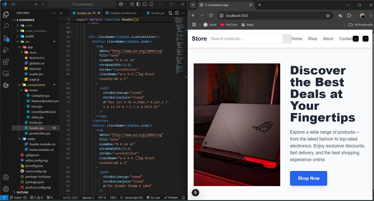 BlindCoder87's tweet image. 🚀 Day 4 &amp;amp; Day 5 Progress Update! 

Building an e-commerce platform from scratch, and it’s coming along great! 

🛠️ Update : Integrated the search bar and polished the hero section with a dynamic image slider! 
Excited to keep going! 💪
#webdev #100DaysOfCode  #BuildingInPublic