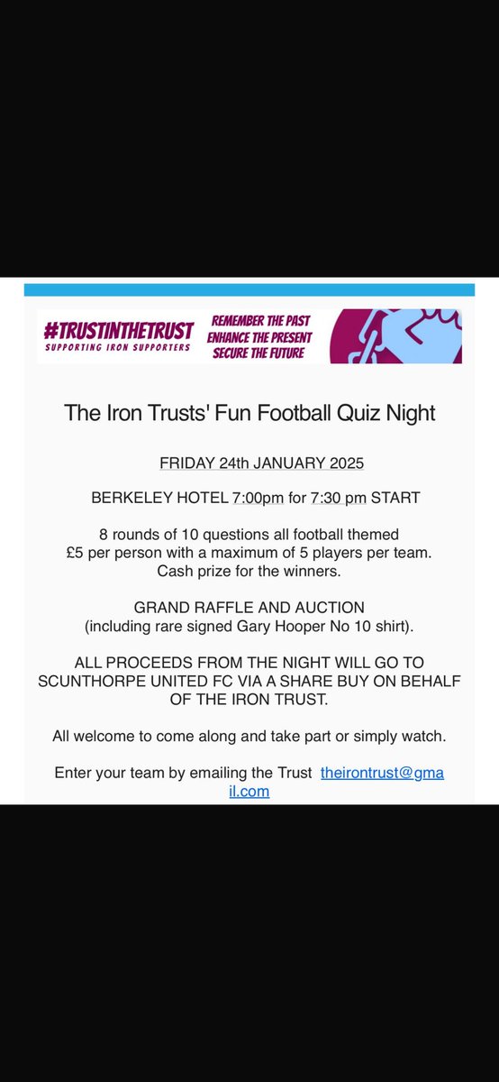 BrynGosling's tweet photo. If you would like to make a team and take part get in touch with the iron trust all proceeds going to the club so it's for something we all love! UTI 🟣🔵 https://t.co/upWqhWQXiS