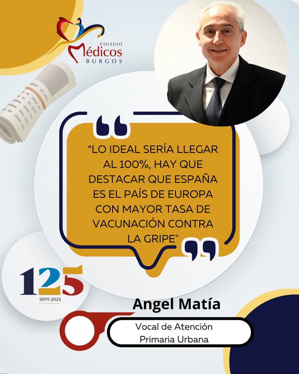 MedicosBurgos's tweet photo. 📰#combu
🥼El vocal de AtenciónPrimaria Urbana, el Dr Angel Matía analiza la realidad de la #gripe : “lo ideal sería llegar al 100% de personas #vacunadas hay que destacar que España es el país de Europa con mayor tasa de vacunación" @correodeburgos
https://t.co/yw4J40BM2k https://t.co/3OIHJovPUK