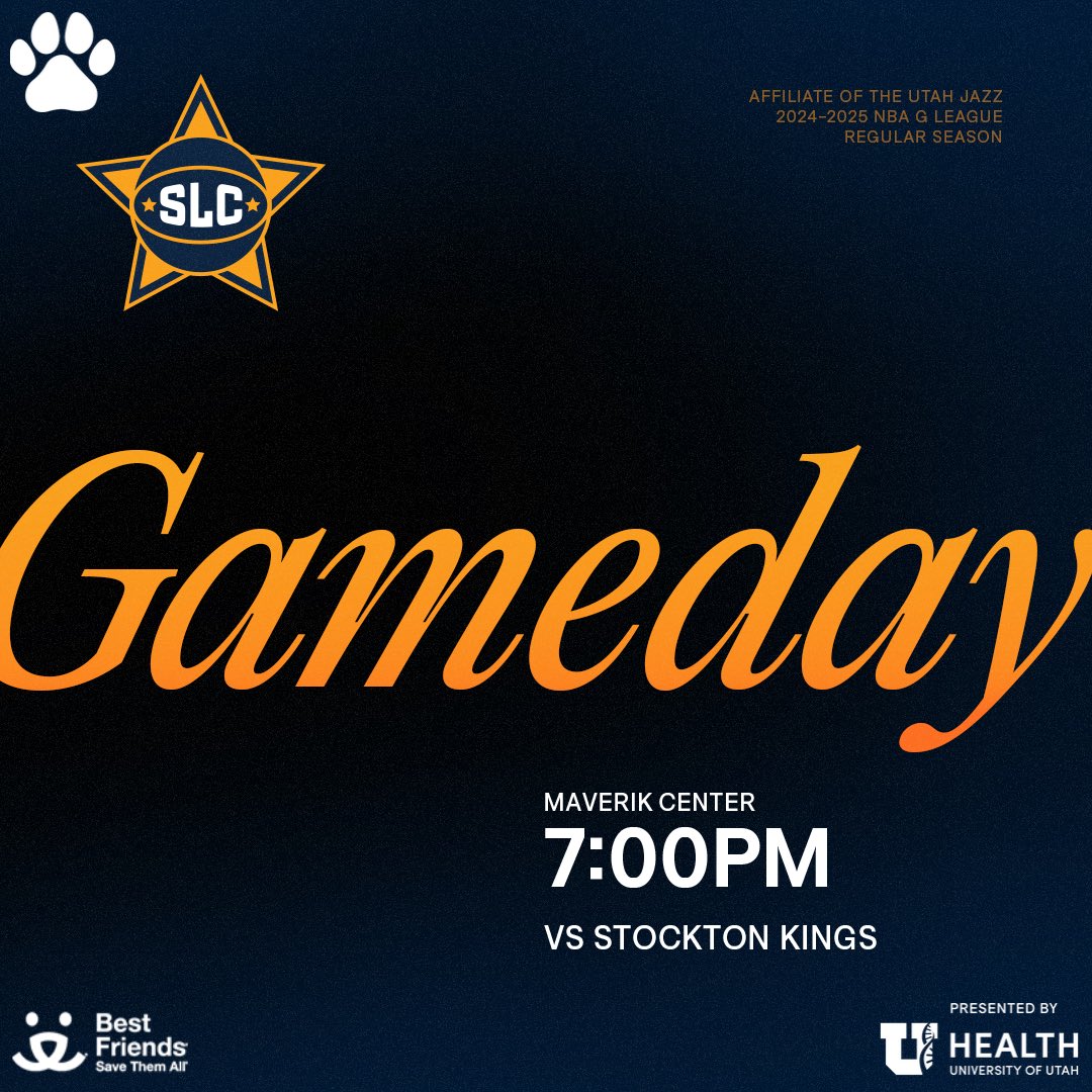 slcstars's tweet photo. The paws are coming out tonight for West Valley Dog Adoption Theme Night ft. @bestfriends 🐾

Come &amp; meet all types of dogs looking for new homes!
📺: ESPN+ , Jazz+ 

Sponsor of the night @UofUHealth 
Dog Adoption Night || #ItStartsHere https://t.co/IabHB03sjH