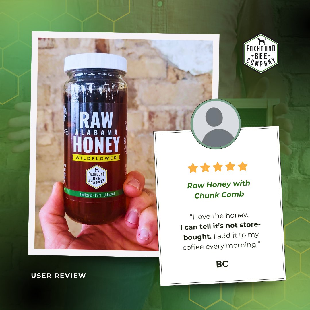 FoxhoundBeeCo's tweet image. Thank you for your wonderful review of our Raw Honey with Chunk Comb! 🍯 We're thrilled you love the taste. Want to try real honey? Check it out here: bit.ly/3BLCfI9

#FoxhoundBeeCo #BeeCustomerReview #BeekeepingTools #BeeKeepingEssentials