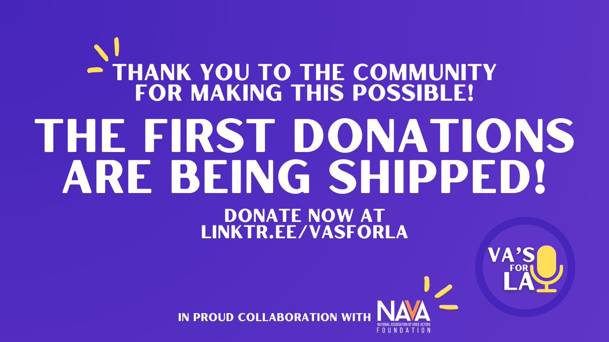 VASFORLA's tweet photo. 🎙️✨We are immensely proud to announce that we are finalizing shipping to the first recipients! ✨🎙️

Through the generous donations of the community, we will be working today to send full kits of replacement recording equipment to multiple people affected by the LA fires! https://t.co/AkQZ4TmFfF