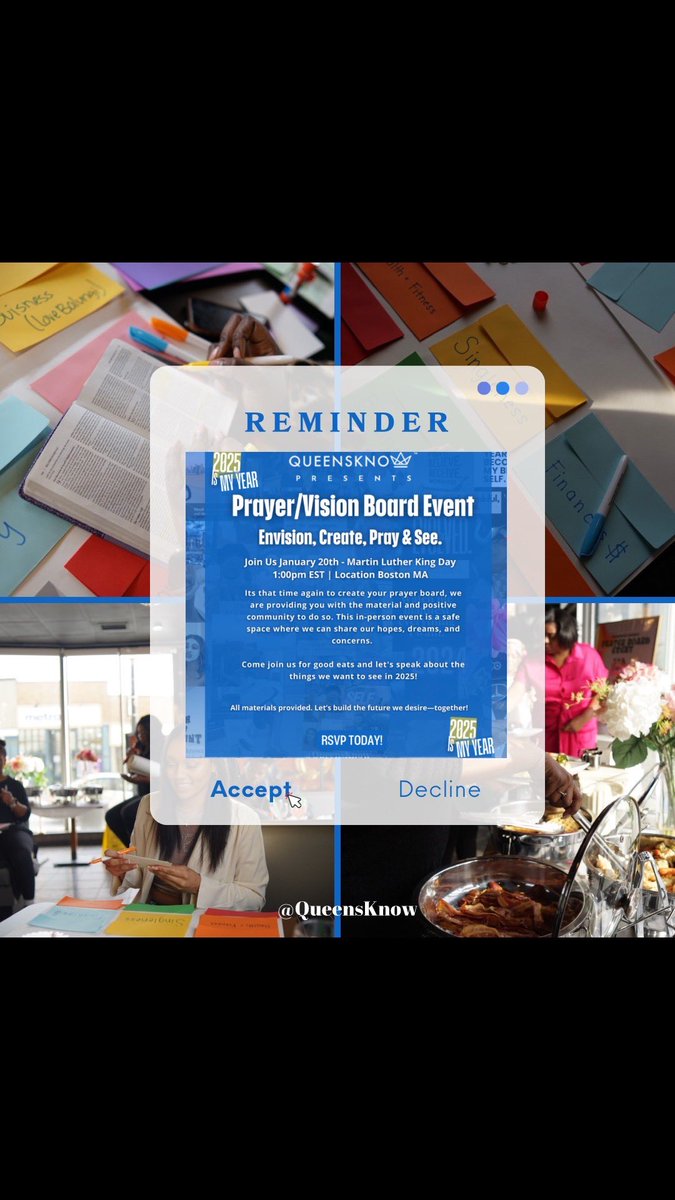 queensknow's tweet photo. ✨ Reminder✨

We’re just 4 days away from our first event

Here’s what to look forward to:

•Create your Prayer Board and set your intentions for the year
•Enjoy brunch, music, and giveaways

Saturday is the last day to RSVP! 

#Queensknow https://t.co/rWY0guVjSC