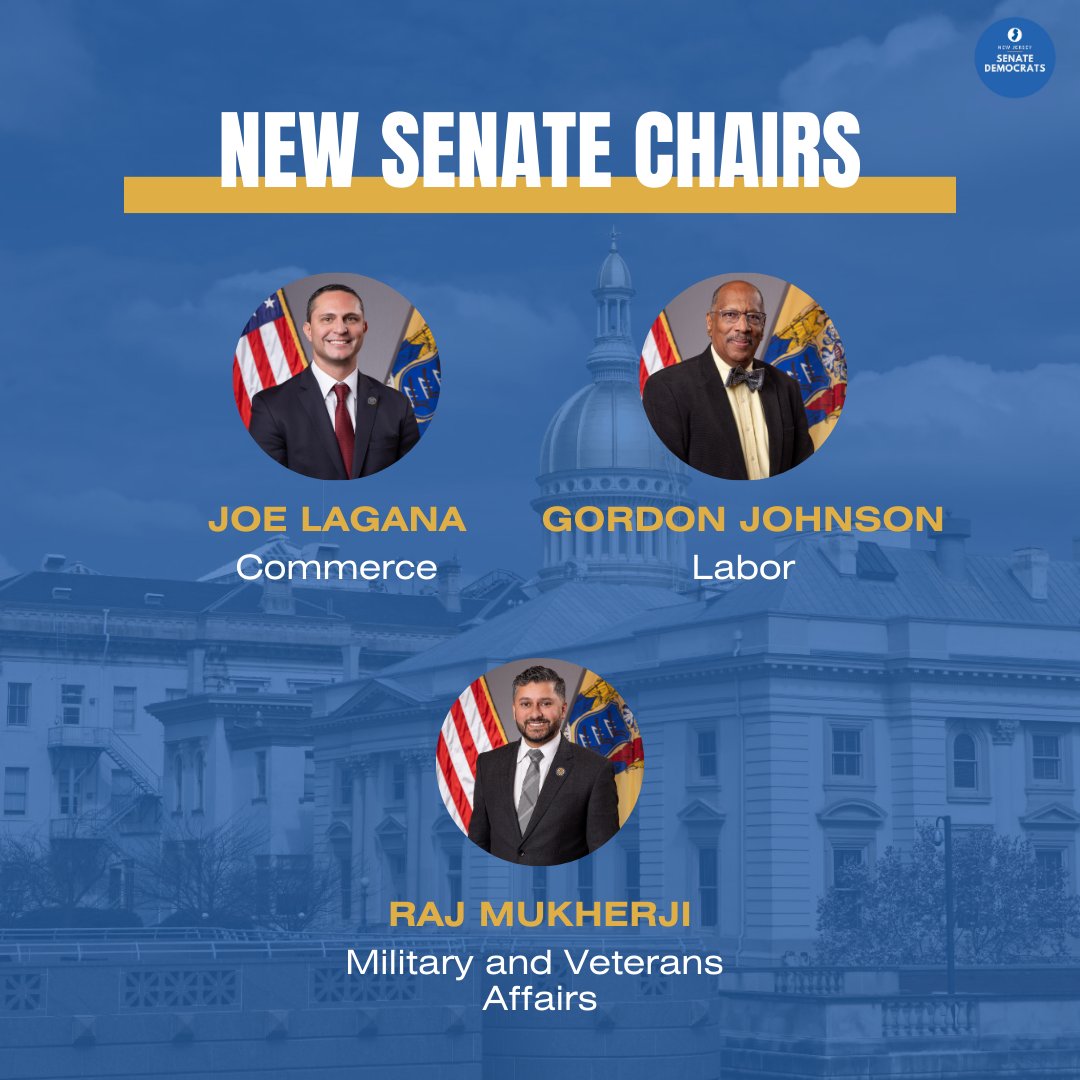 NJ Senate Democrats (@njsendems) on Twitter photo . <a href="/SenPresScutari/">Senate President Nick Scutari</a> announced new leadership appointments for several key committees:
<a href="/GMJohnsonNJ/">Gordon M. Johnson</a> will serve as Chair of the Labor Committee
<a href="/JoeLaganaNJ/">Joe Lagana</a> will serve as Chair of the Commerce Committee
<a href="/RajMukherji/">Senator Raj Mukherji</a> will serve as Chair of the Military & Veterans Affairs Committee . <a href="/SenPresScutari/">Senate President Nick Scutari</a> announced new leadership appointments for several key committees:
<a href="/GMJohnsonNJ/">Gordon M. Johnson</a> will serve as Chair of the Labor Committee
<a href="/JoeLaganaNJ/">Joe Lagana</a> will serve as Chair of the Commerce Committee
<a href="/RajMukherji/">Senator Raj Mukherji</a> will serve as Chair of the Military & Veterans Affairs Committee