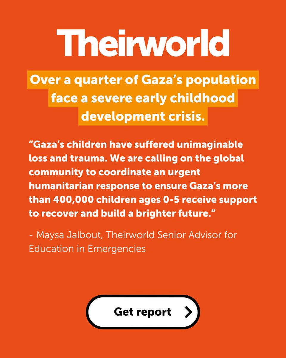 Theirworld (@theirworld) on Twitter photo Over 570,000 children, mothers, and pregnant women in #Gaza are facing a catastrophic early childhood development crisis. The time to act is now. Together, we can give Gazaโs children a brighter future. Read Theirworld's new report by <a href="/MaysaJalbout/">Maysa Jalbout ๐๐ฐ๐</a> โก๏ธow.ly/VZjG50UHPng Over 570,000 children, mothers, and pregnant women in #Gaza are facing a catastrophic early childhood development crisis. The time to act is now. Together, we can give Gazaโs children a brighter future. Read Theirworld's new report by <a href="/MaysaJalbout/">Maysa Jalbout ๐๐ฐ๐</a> โก๏ธow.ly/VZjG50UHPng