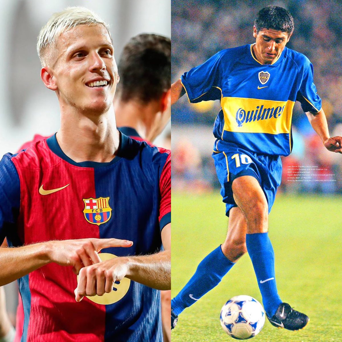 “¿Maradona o Pelé? Soy más de Riquelme en Boca Juniors”.

Dani Olmo, con Adri Contreras.