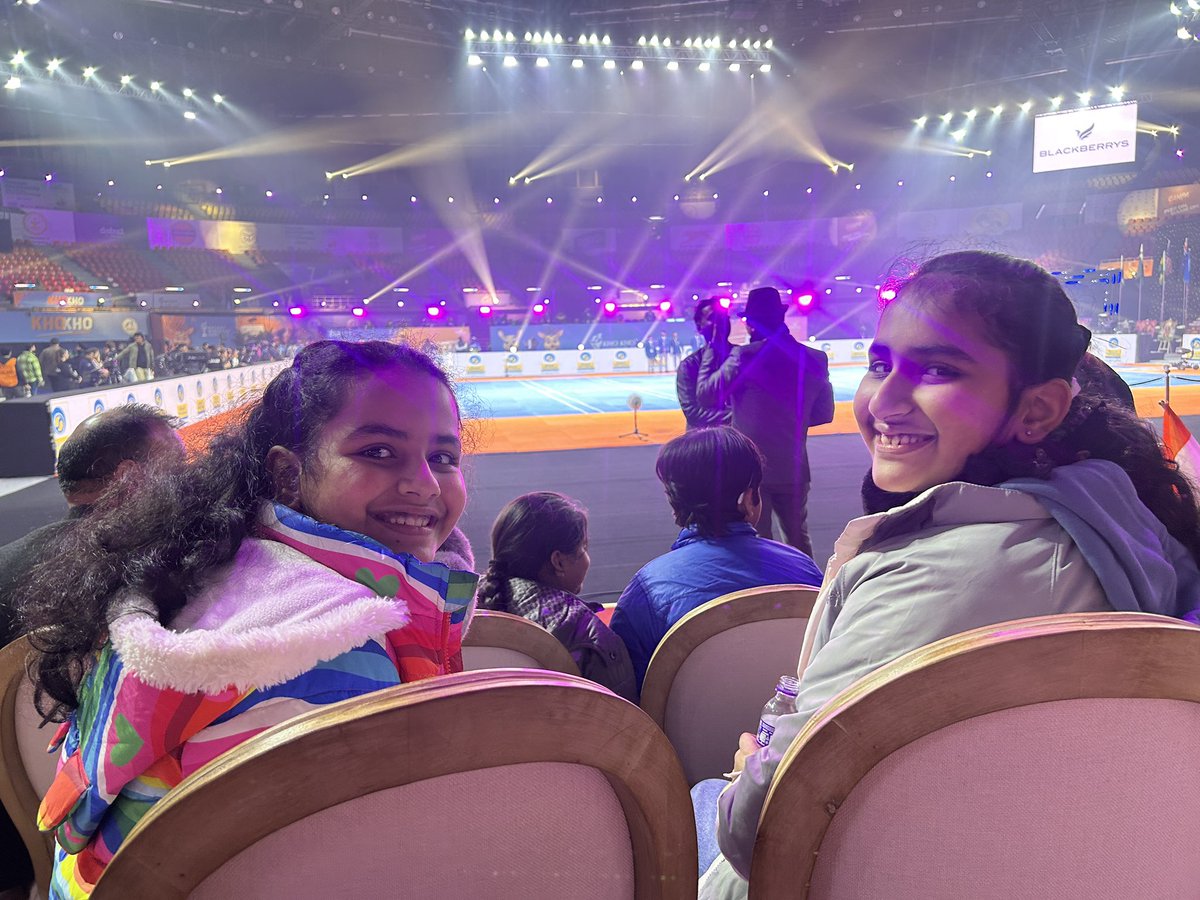 rglarora's tweet photo. Had a wonderful evening with family watching Indian Women &amp; Men Kho Kho team playing at 1st ever Kho-Kho World Cup. Thanks for the wonderful hospitality @SudhanshuBJP &amp; Vinod Ji . https://t.co/DhXmenIn9B