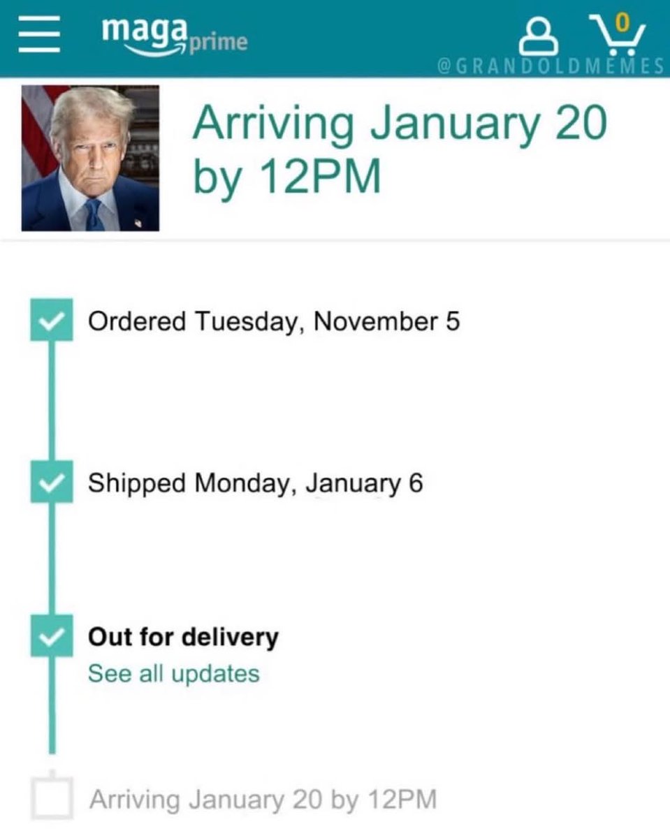Donald Trump sized delivery by Monday at noon! #Inauguration2025