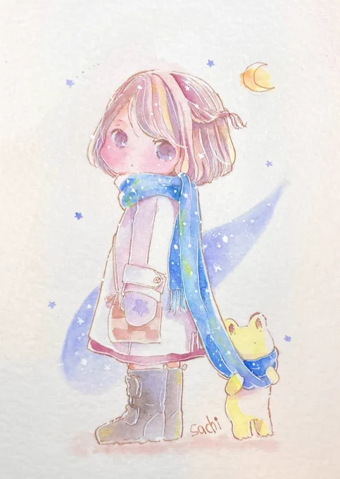 おはようございます昨日は寒くて不調で、結局帰宅後ぬくぬくしてました。明日はまたお休み出し、ゆるゆる行きます…スマホから…マフラーの絵は好き 