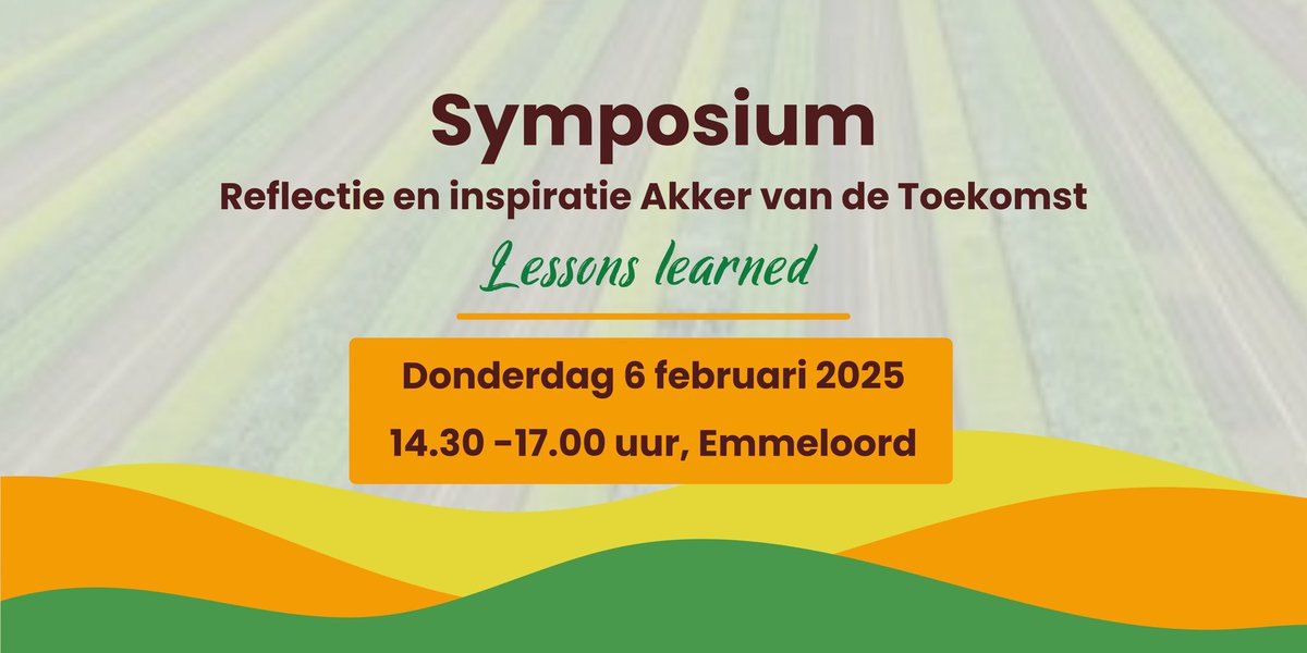 🌱 Symposium: Akker van de Toekomst 🌾
📅 6 feb 2025 | 📍 Van der Valk, Emmeloord
✅ Resultaten &amp; inzichten
✅ Tafelgesprekken
✅ Netwerkborrel 🍷

Mis het niet! Meld je aan: akkervandetoekomst.nl/nieuws/slotsym…