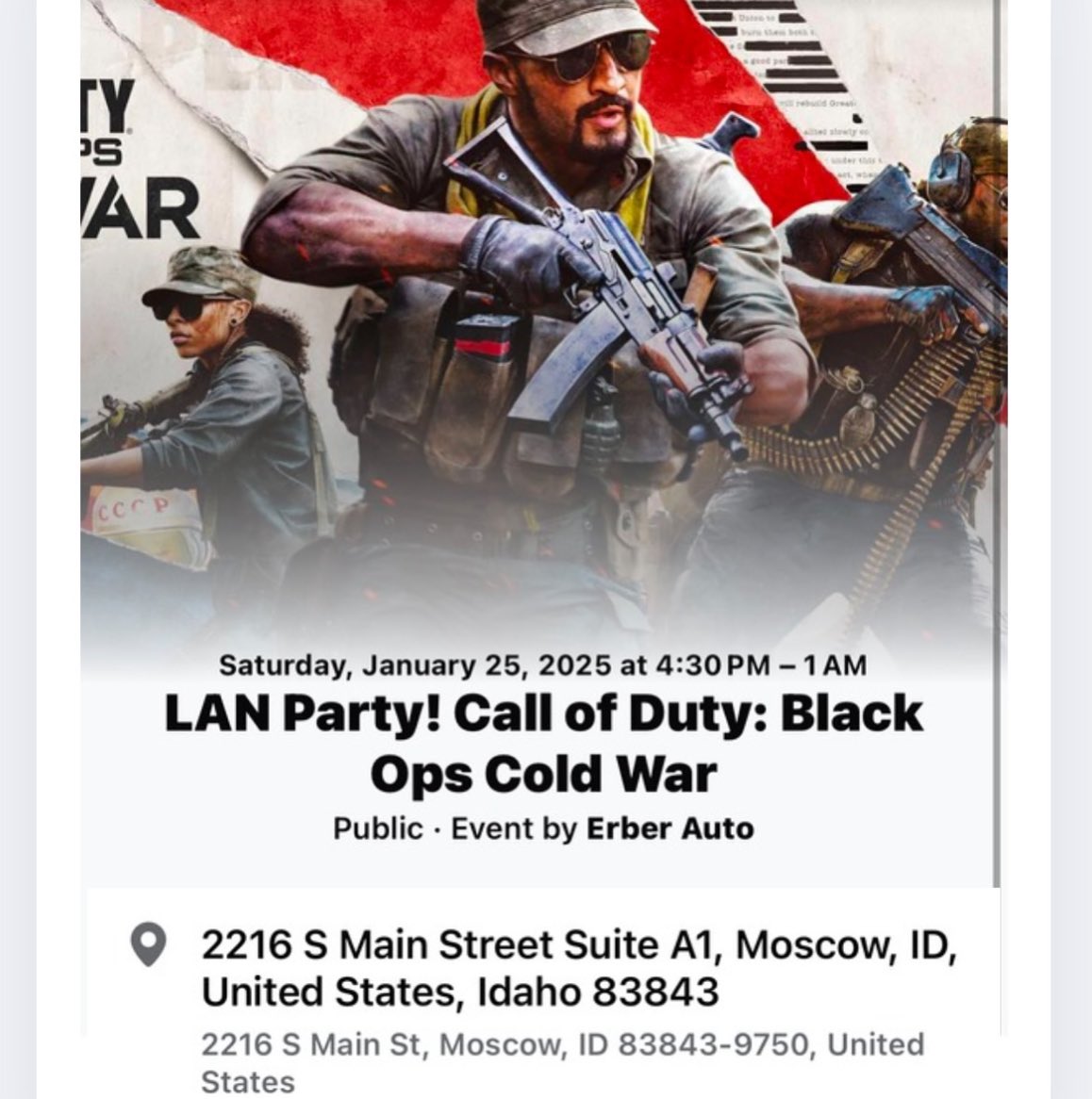 ErberAuto's tweet image. Squad up and lock in! 💥🎮

The Black Ops LAN party is where legends are made. Who's ready to dominate?

Join us for our second annual LAN party in the shop here at Erber Auto!

January 25th - Call of Duty: Black Ops Cold War
Doors open at 4:30pm.
Pizza and soda provided for…