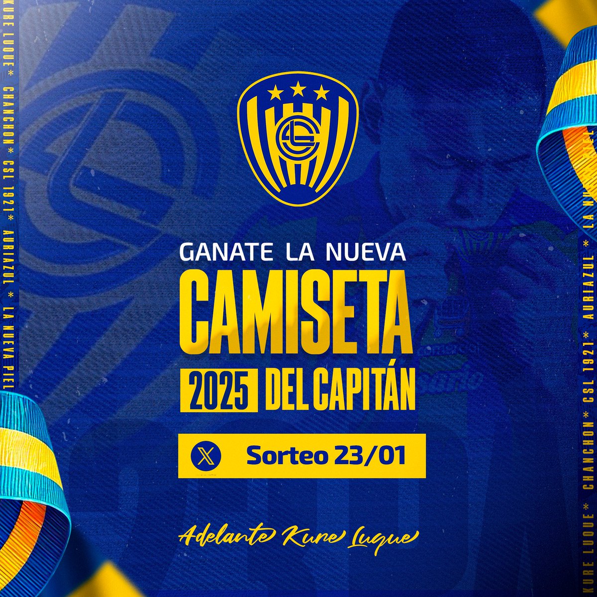 Querés tener la misma casaca que viste el capitán? ¡Esta es tu oportunidad! 

Para participar, solo tenés que seguir estos pasos:

✅ Seguir la cuenta oficial de <a href="/pablisaguilar/">Pablo Aguilar</a> y del club <a href="/SpLuquenOficial/">Sportivo Luqueño</a>

✅ Dale RT y LIKE al twett

✅ El ganador se conocerá el 23/01/25