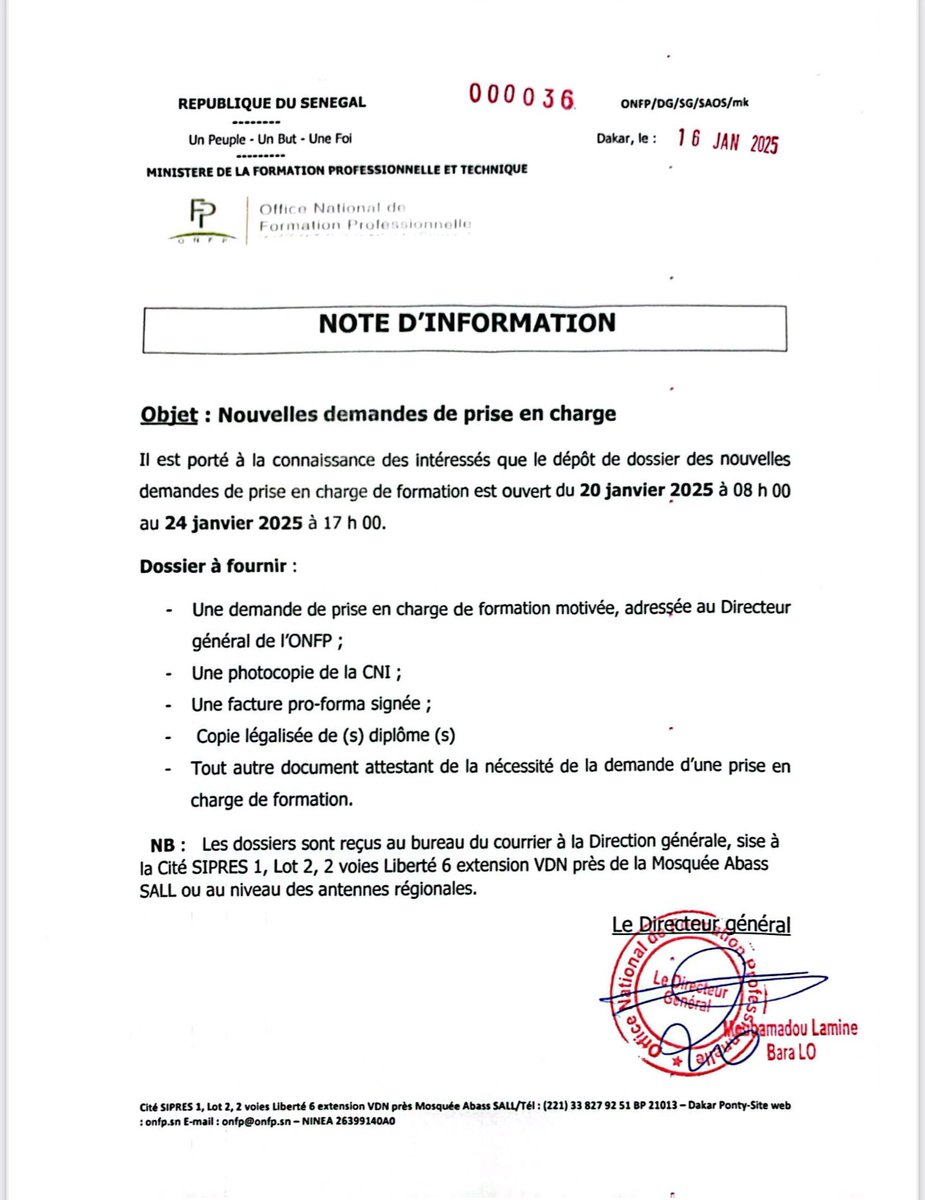 Dépôt des prises en charge #Onfp_Officiel du 20 au 24 janvier 2025.

Voici les pièces à fournir !