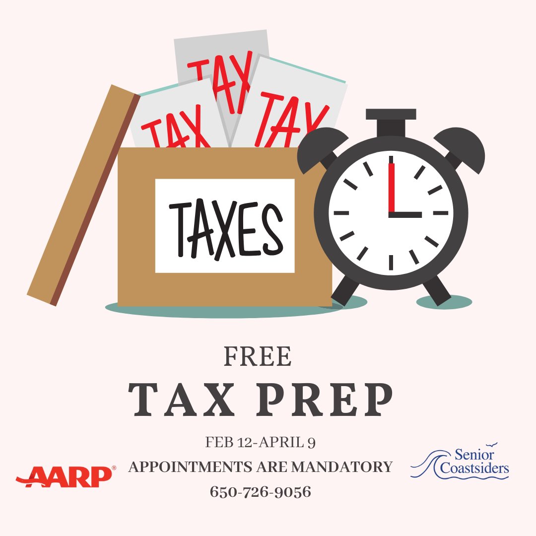 Senior Coastsiders is hosting FREE tax services by AARP. Appointments are Wednesdays from 9am-2:30pm, February 12-April 9th. You must make an appointment. Call 650-726-9056 to book an appointment. #aarp #seniorcoastsiders #taxes2025 #taxprep