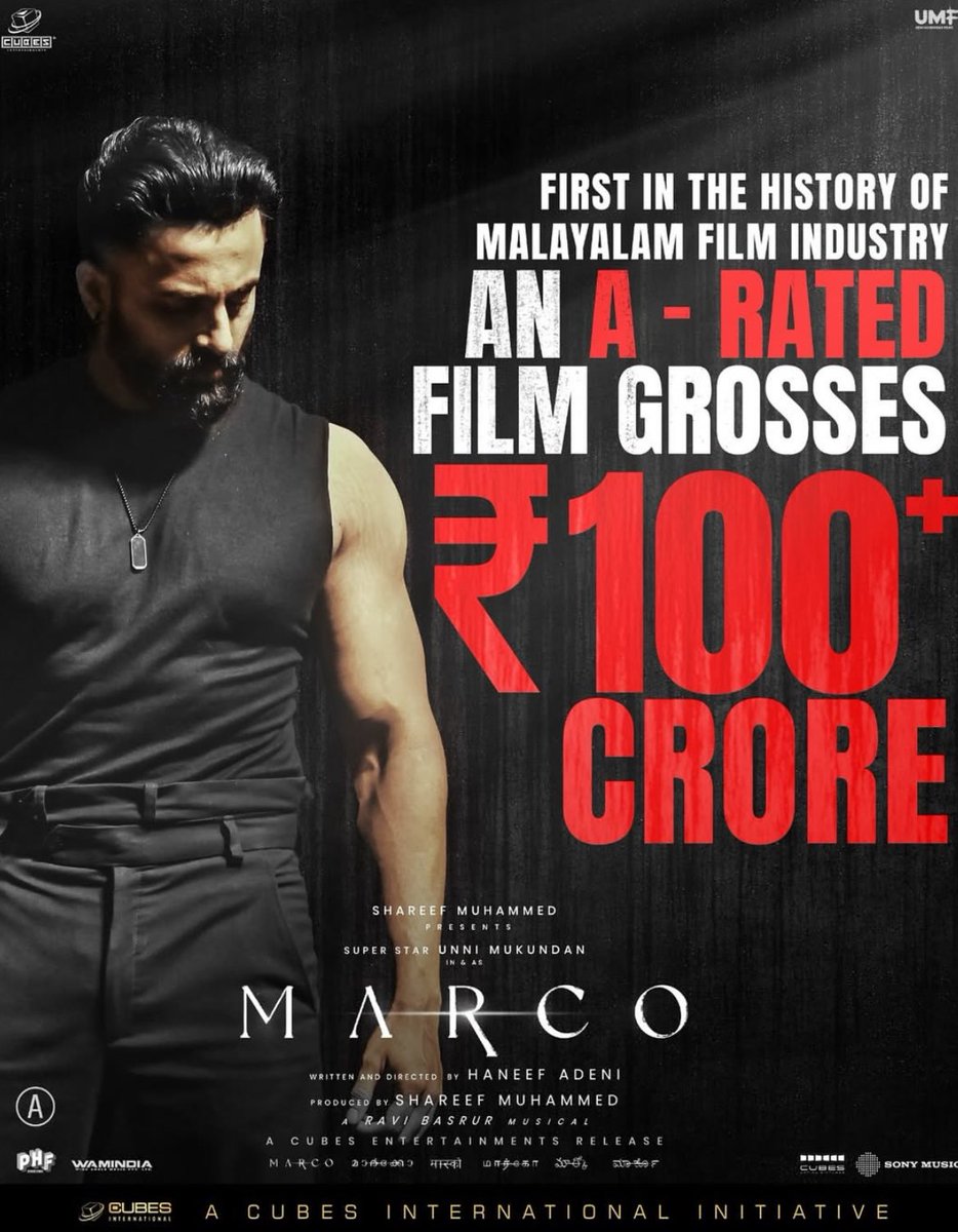 Marco - First Time in the History of Malayalam Cinema - An 🅰️ Rated Movie Grosses 100+ Cr!

#Marco #running #successfully #blockbuster #incinemasnow
