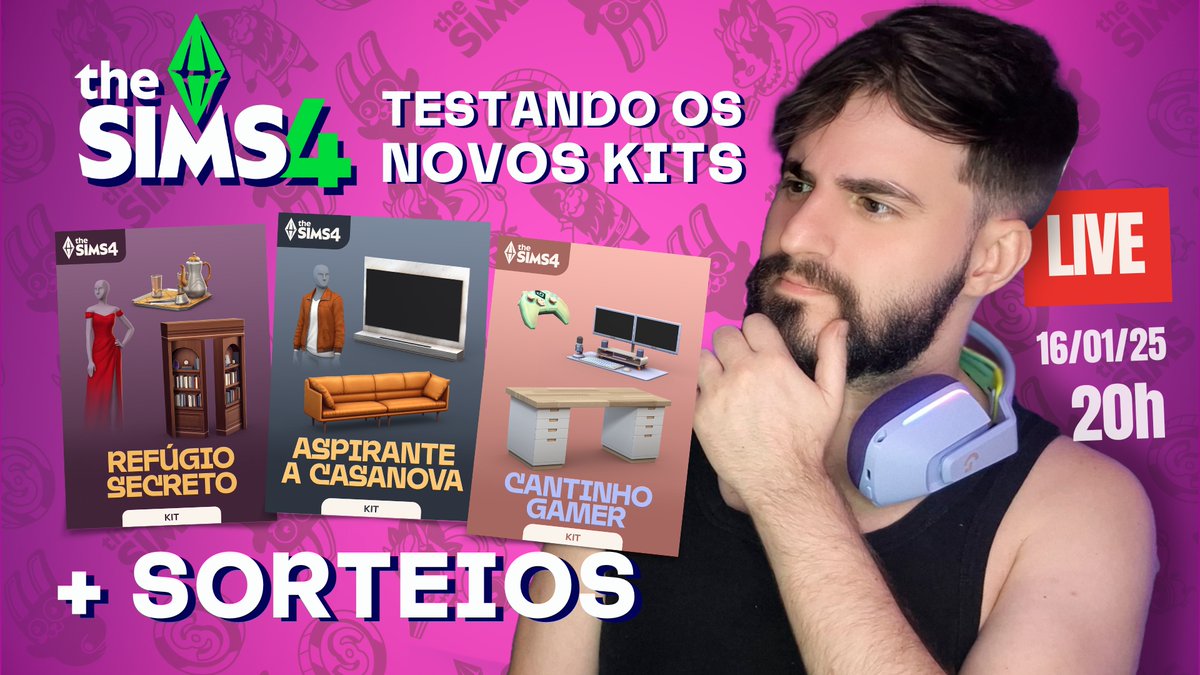 elvisplaylive's tweet photo. 📦 Ganhe uma cópia de:

1 - Kit Refúgio Secreto
2 - Kit Aspirante a Casanova
3 - Kit Cantinho Gamer

🟣 Twitch https://t.co/NROfw02YQy
🔴 Youtube: https://t.co/hctc2fMjqo

#TheSims4 #Kits #RefúgioSecreto #CasanovaKit #GamerCorner #LiveStream #Sorteio #ElvisPlayLive https://t.co/AcI19AGMBB