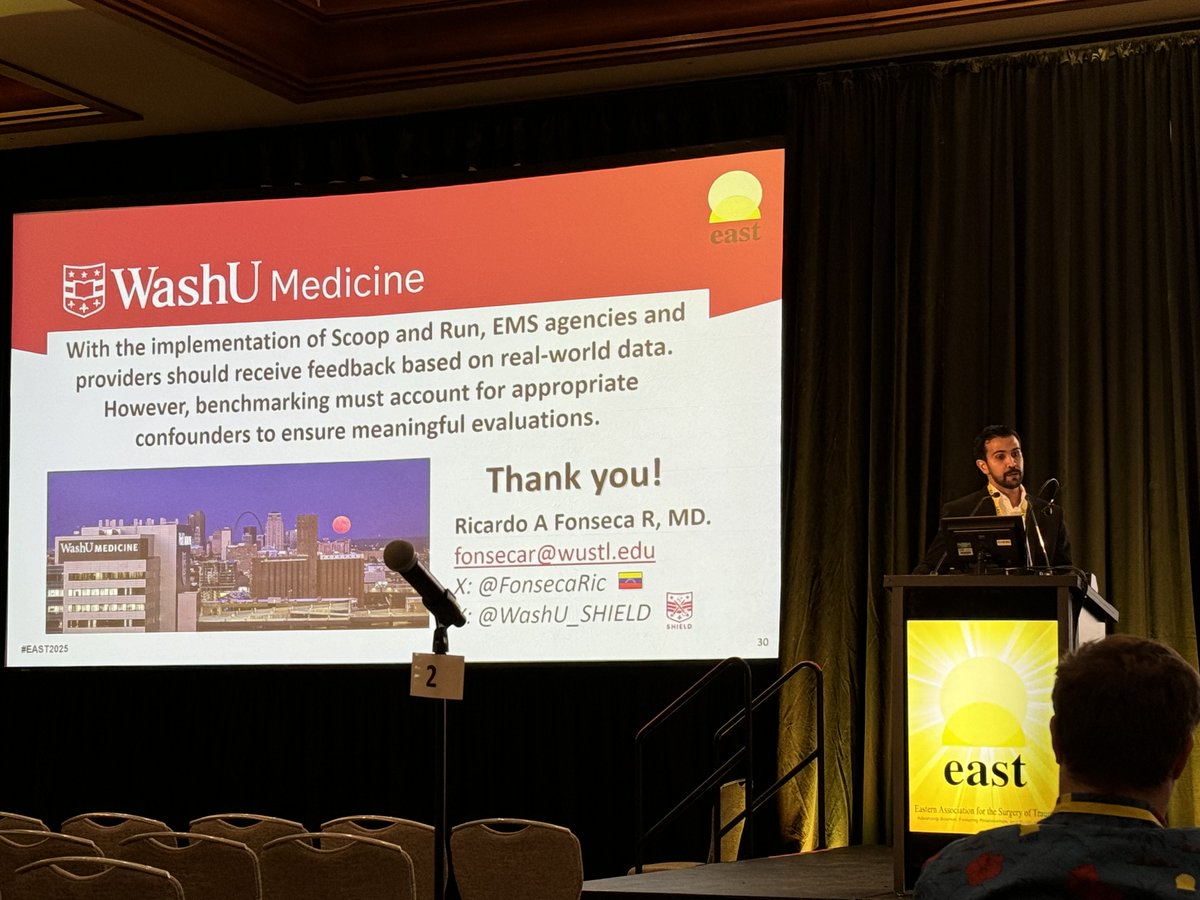 WashU_SHIELD's tweet photo. Congrats to @fonsecaric presenting our EMS geospatial work at #EAST2025! @Marcojh23 @djesdoc  @EAST_TRAUMA https://t.co/k4GaRDdPSj