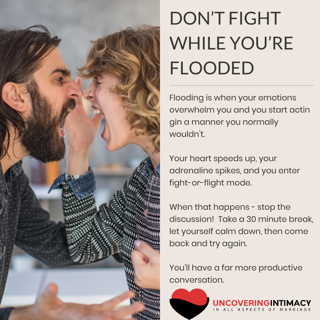 uncoveringlove's tweet photo. Conflict in a marriage is inevitable.  They're opportunities to learn and grow - but only if you fight well, and doing it while you're flooded is not going to work. https://t.co/mpMrIa0iDU