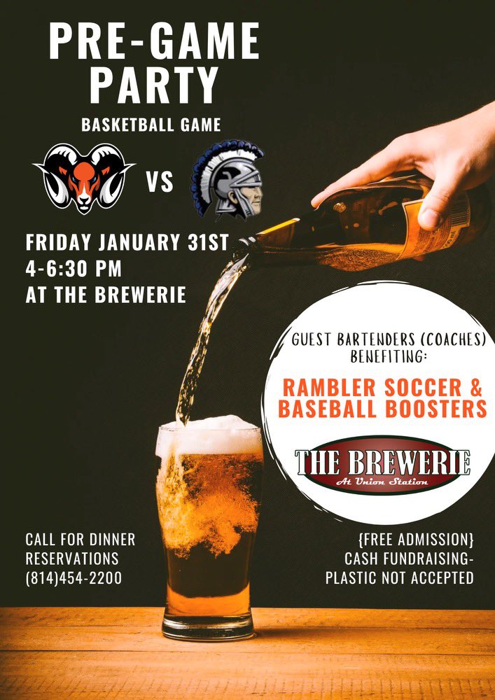 Come join us for a fun night before the Prep-McDowell Basketball game! Prep coaches will be the celebrity bartenders and all proceeds go to the Soccer and Baseball boosters. Looking forward to seeing you there! 🧡🖤⚽️⚾️ <a href="/BREWERIE/">THE BREWERIE</a>
